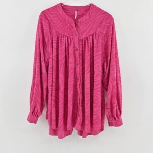 Free People Cant Stop Dreaming Flowy Tunic Womens Size XL Pink Zebra Long Sleeve